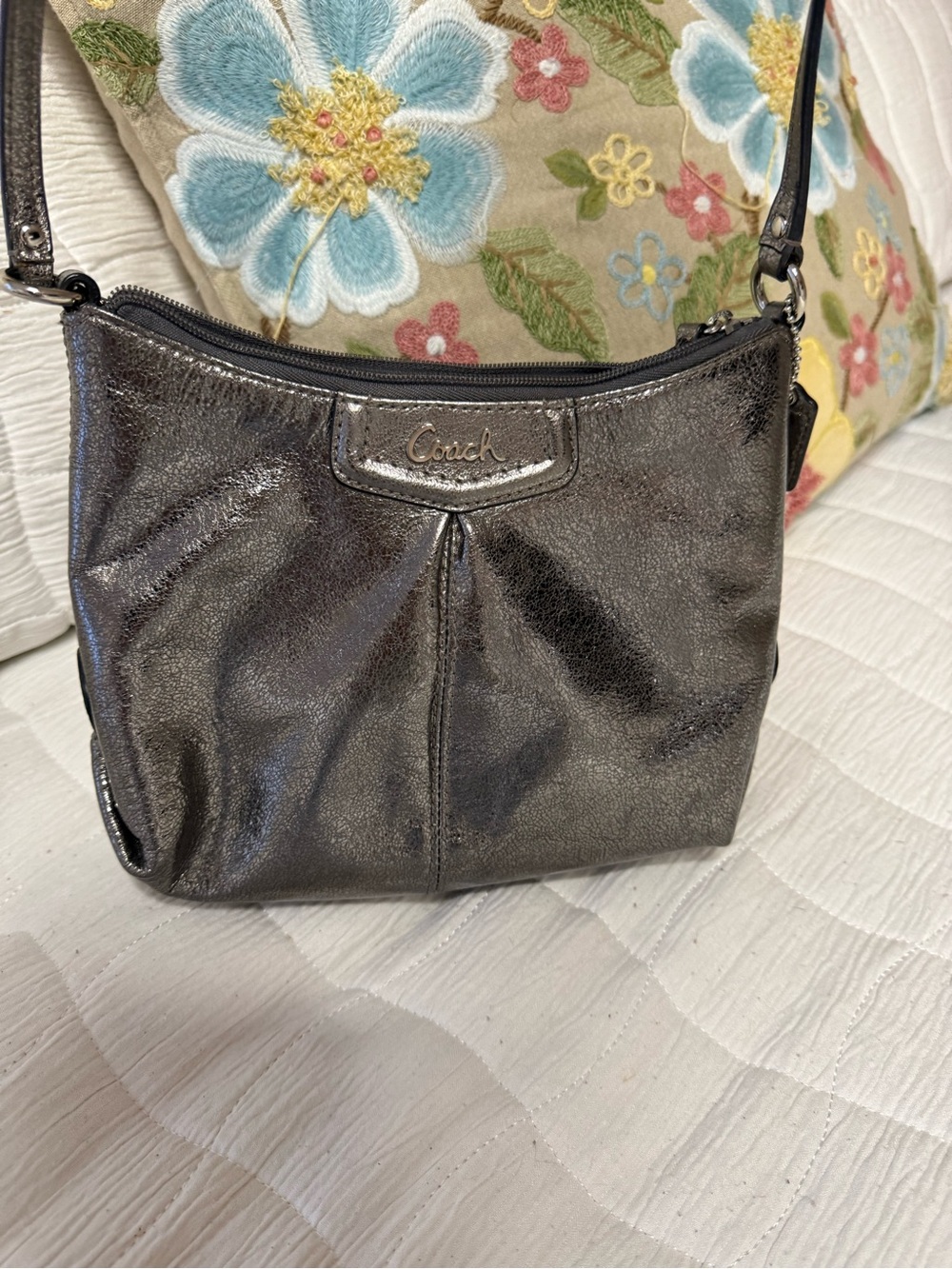 Coach Shimmer Pewter Shoulder Bag